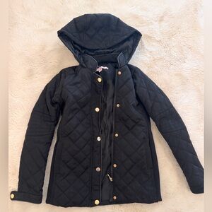 Black Quilted Hooded Jacket
